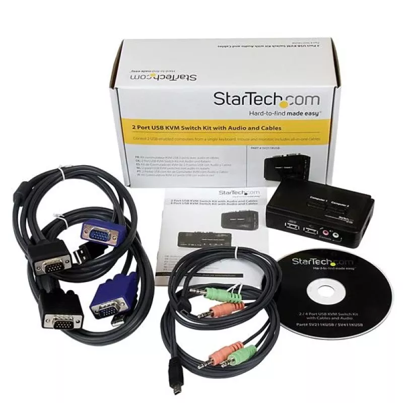 StarTech.com 2-porttinen musta USB-KVM-kytkinpaketti äänellä ja kaapeleilla