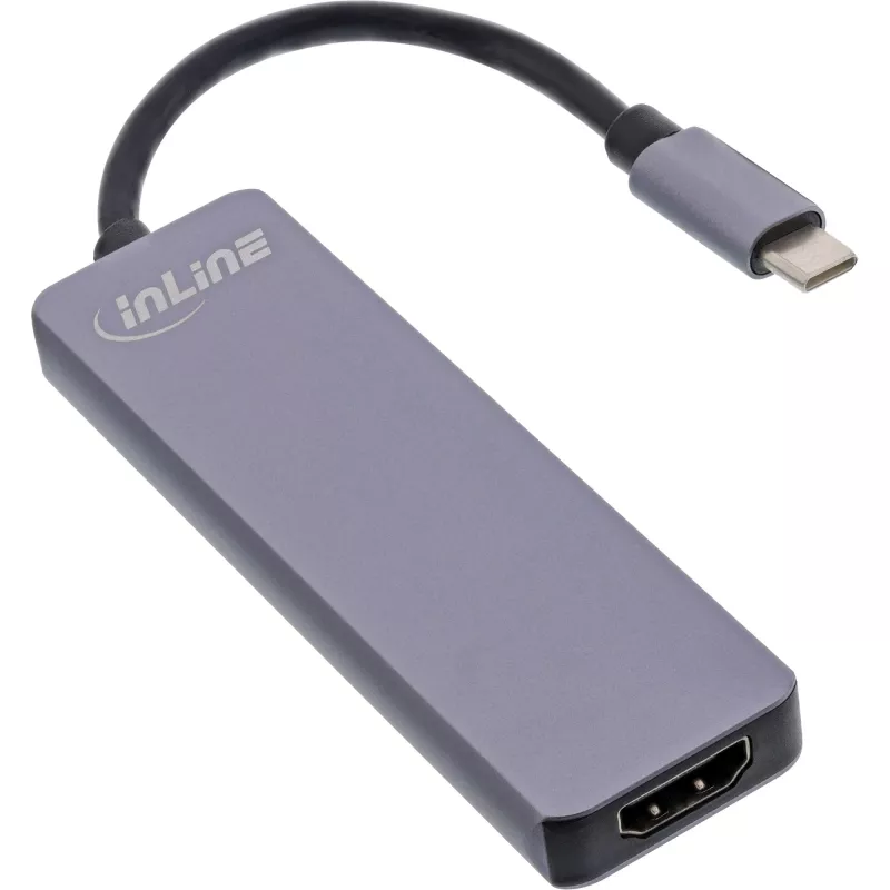 InLine-monikeskitin USB 3.2 Gen.1, 2x USB-A, HDMI 4K/30Hz, kortinlukija, alumiini, harmaa