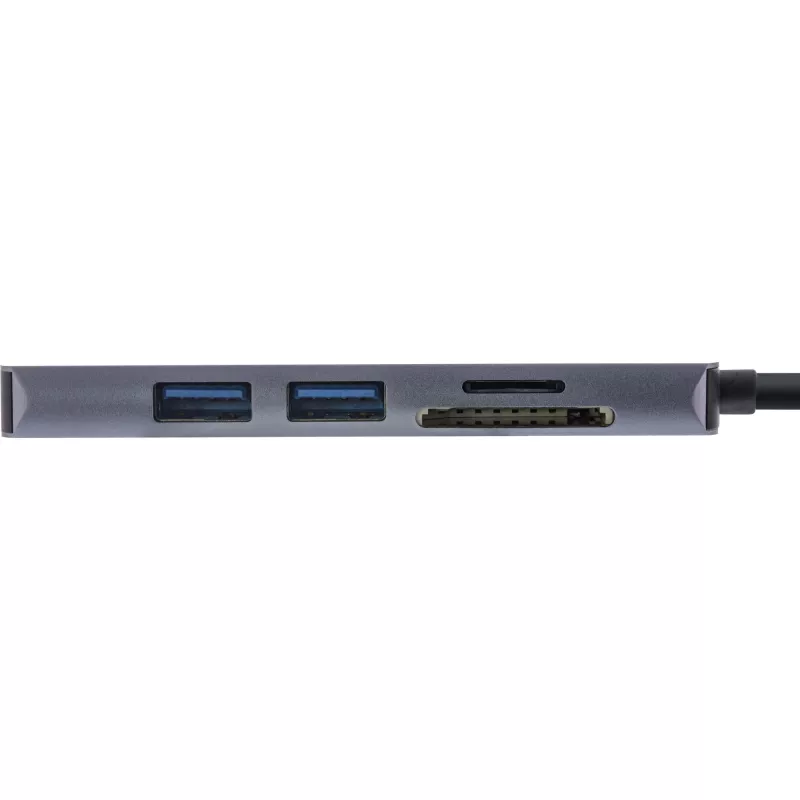 InLine-monikeskitin USB 3.2 Gen.1, 2x USB-A, HDMI 4K/30Hz, kortinlukija, alumiini, harmaa