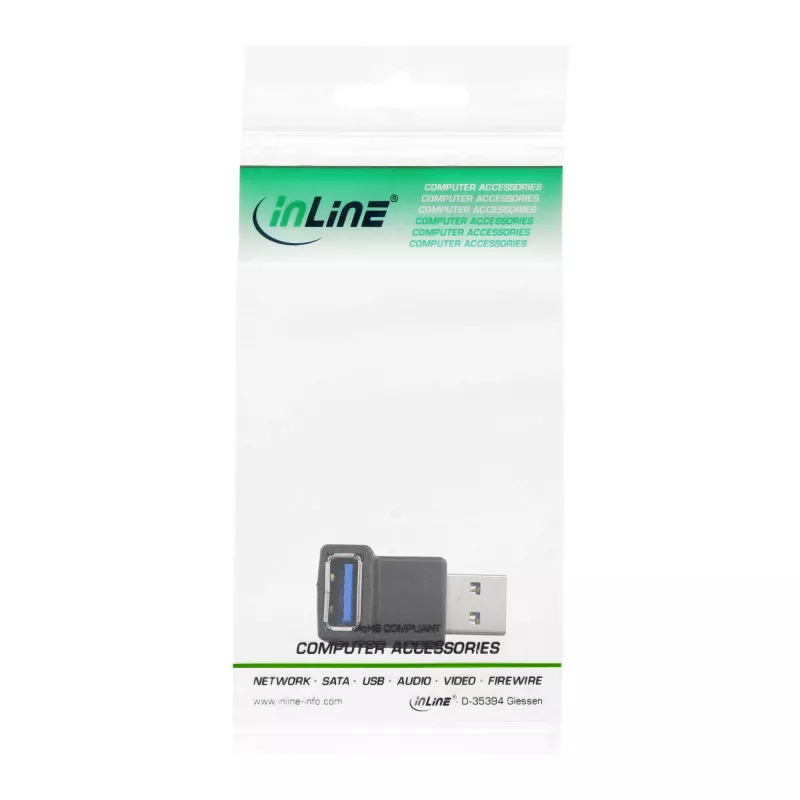 USB 3.0 -adapteri Type-A uros / A naaras, kulma 90° InLine 35300R