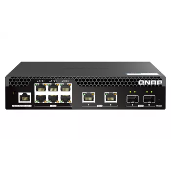 QNAP QSW-M2106R-2S2T -verkkokytkin, hallittava L2, 10G Ethernet (100/1000/10000), 1U, musta