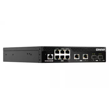 QNAP QSW-M2106R-2S2T -verkkokytkin, hallittava L2, 10G Ethernet (100/1000/10000), 1U, musta