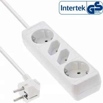 InLine jatkojohto, 4-osainen, 2x CEE7/3 + 2x Euro CEE 7/16, valkoinen, 1,5 m