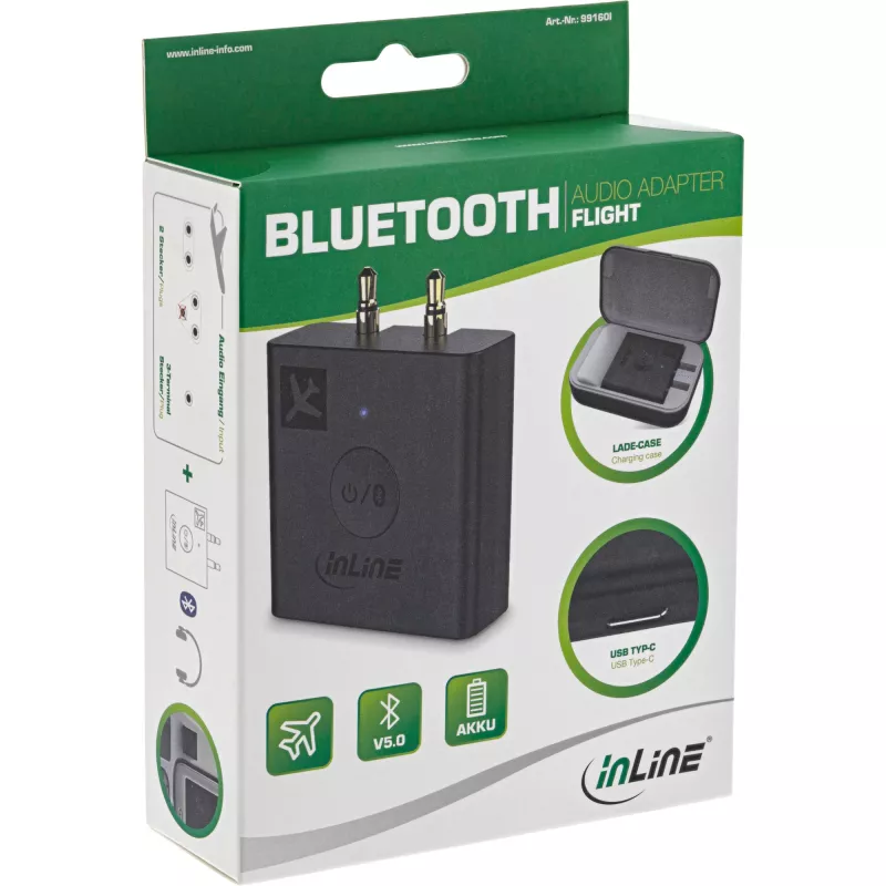 InLine Airplane Bluetooth -audiolähetin, BT 5.0, aptX HD/LL