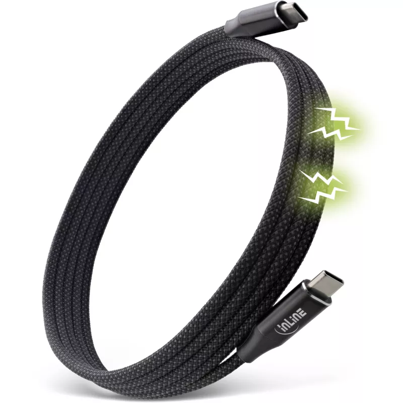 InLine magneettinen USB-C-kaapeli, USB-C-uros/uros, 100W, musta, 1,5 m