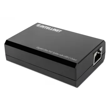 Intellinet PoE-splitteri USB-C-lähdöllä, PoE++ / 4PPoE, Gigabit Ultra, IEEE 802.3bt, RJ45 tulo- ja lähtöportit, jopa 45 W USB-C-lähtö