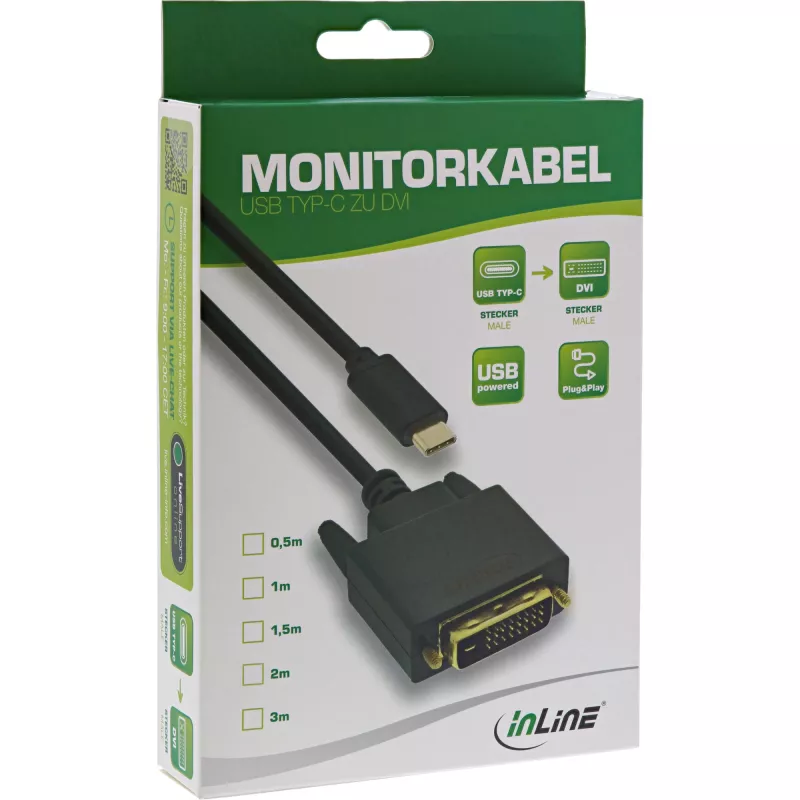 InLine USB-näyttökaapeli, USB-C uros / DVI uros (DP Alt Mode), musta, 2 m