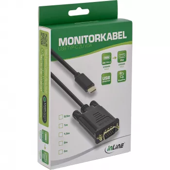 InLine USB-näyttökaapeli, USB-C uros / VGA uros (DP Alt Mode), musta, 2 m