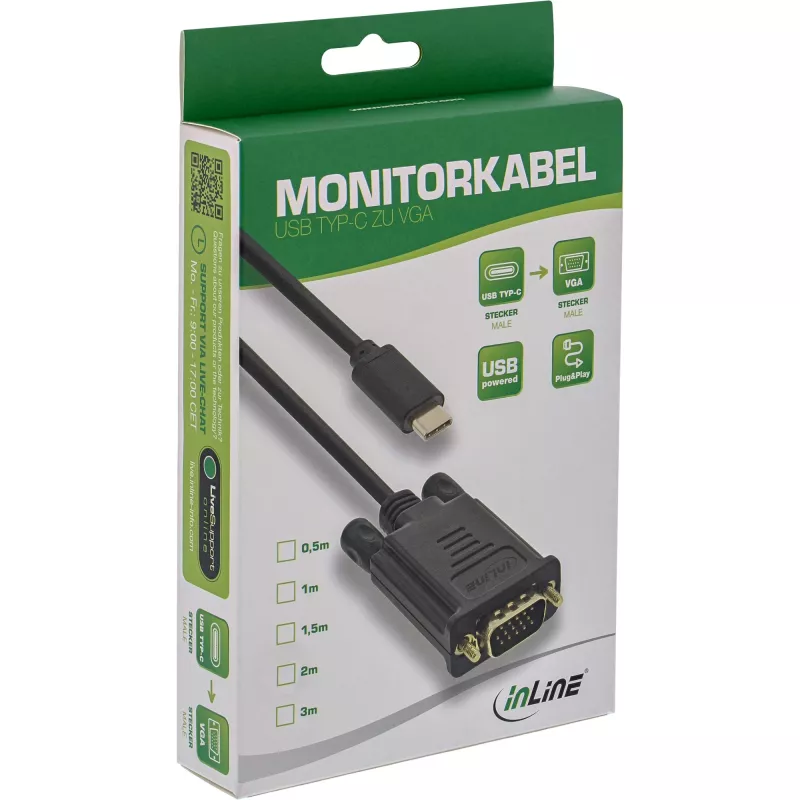 InLine USB-näyttökaapeli, USB-C uros / VGA uros (DP Alt Mode), musta, 2 m