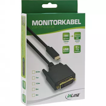 InLine USB-näyttökaapeli, USB-C uros / DVI uros (DP Alt Mode), musta, 1 m