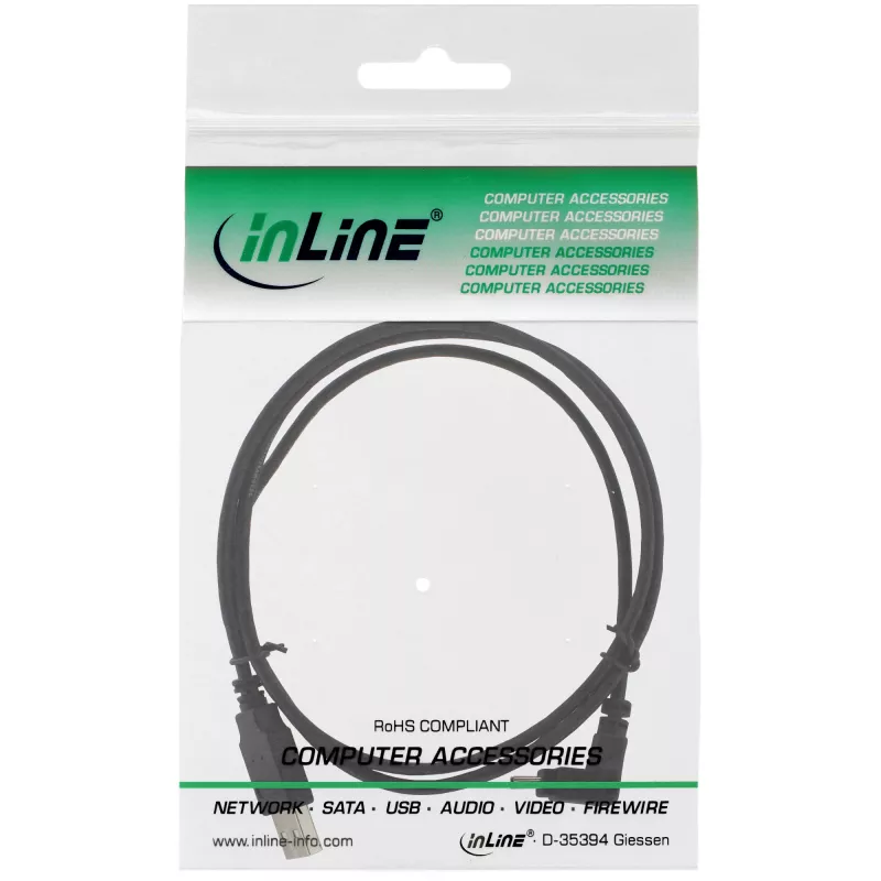 InLine USB Type-A-uros / Mini-USB-uros 5-pin 90° kulma musta 3 m