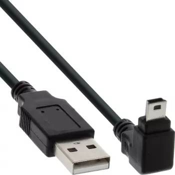 USB Type-A-uros / Mini-USB-uros 5-pin 90° kulma musta 0,5 m InLine 34205