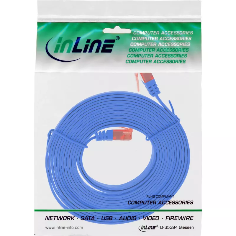 InLine litteä ultraslim-verkkokaapeli U/UTP Cat.6 gigabittivalmis sininen 1,5 m