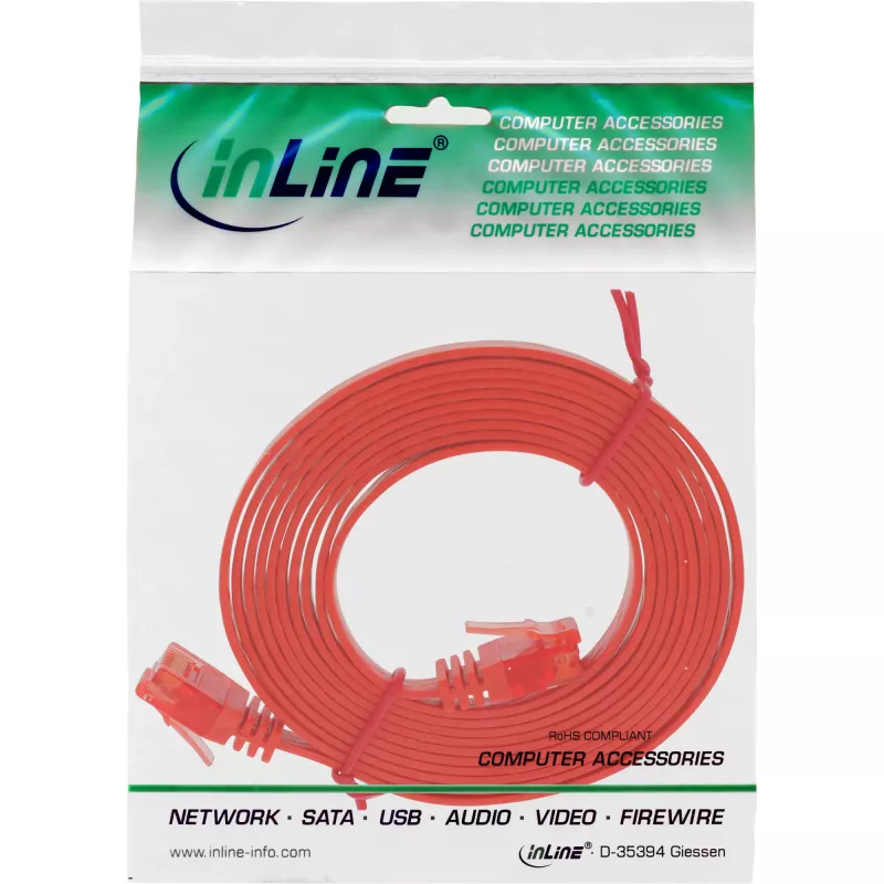 InLine litteä ultraslim-verkkokaapeli U/UTP Cat.6 gigabittivalmis punainen 1,5 m