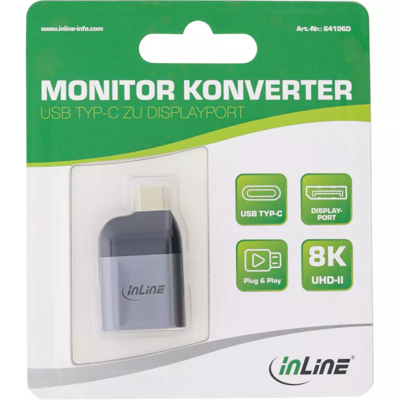 USB-näyttösovitin InLine 64106D USB-C-uros DisplayPort-naaraaseen 8K60Hz