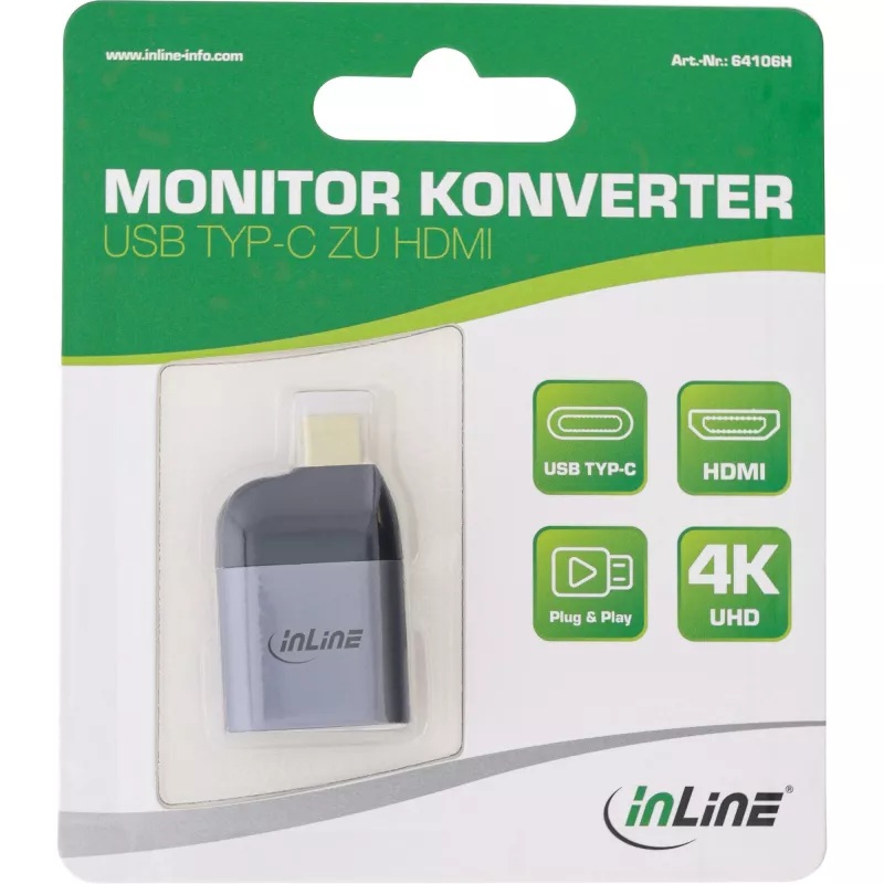 InLine USB-näyttömuunnin, USB-C-uros HDMI-naaraaseen, 4K60Hz