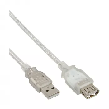 USB 2.0 -jatkokaapeli Type-A uros/naaras InLine 34603 3 m läpinäkyvä