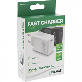 InLine USB PD -laturi yksittäinen USB-C, Power Delivery, 20W, valkoinen