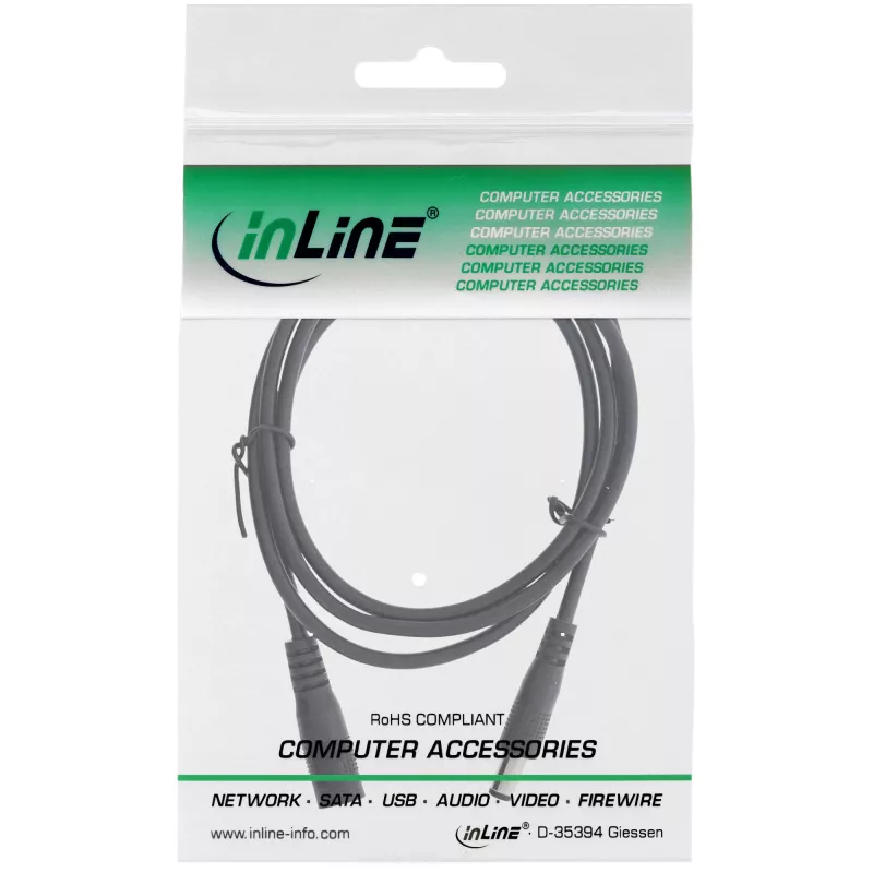 InLine DC-jatkokaapeli, DC-uros/naaras 5,5x2,1 mm, musta, 3 m