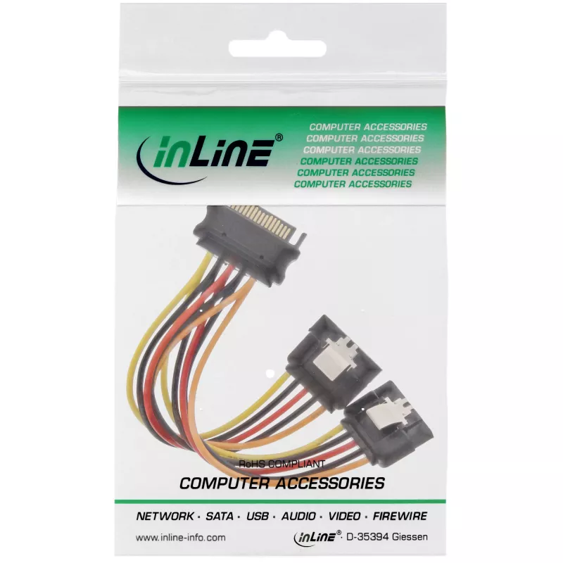 InLine SATA-virta Y-kaapeli naaras / 2x uros turvalukituksella, 0,30 m