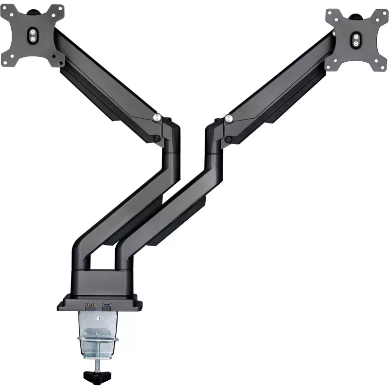 InLine pöytäteline nostomekanismilla ja USB/audio, 2 näyttöä enintään 81 cm (32 tuumaa), musta