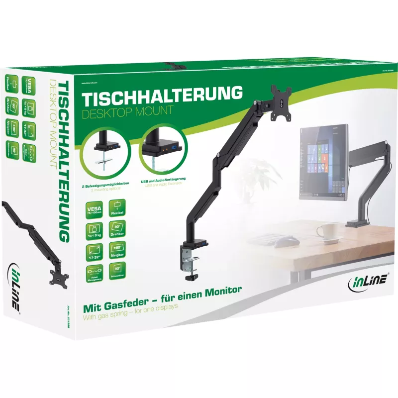 InLine pöytäteline nostimella ja USB/audio enintään 82 cm 32 tuumaa 9 kg