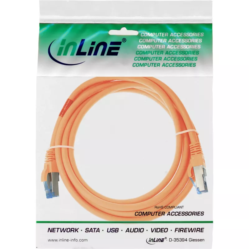 InLine verkkokaapeli S/FTP PiMF Cat.6A halogeeniton 500MHz oranssi 3m