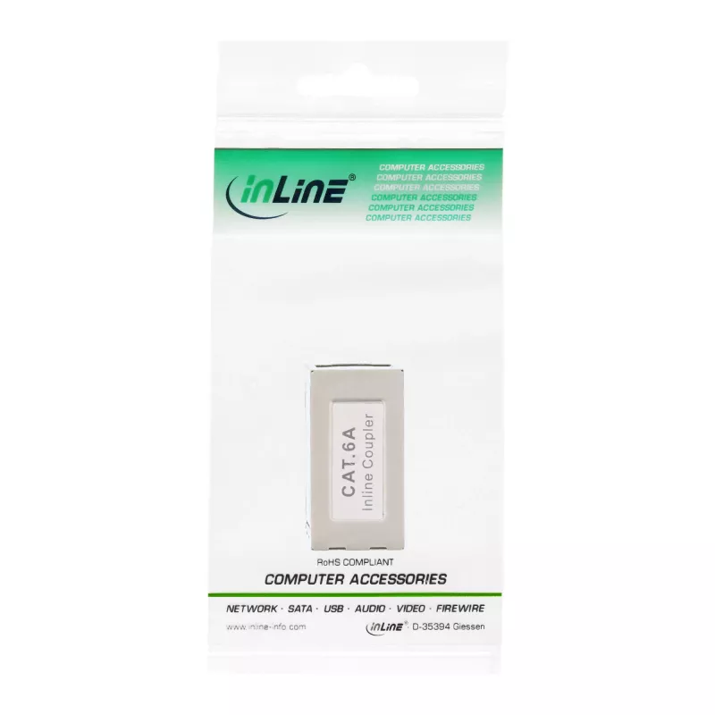 InLine Cat.6A -sovitin, täysin suojattu, metalli, 2x RJ45 F/F, 1:1