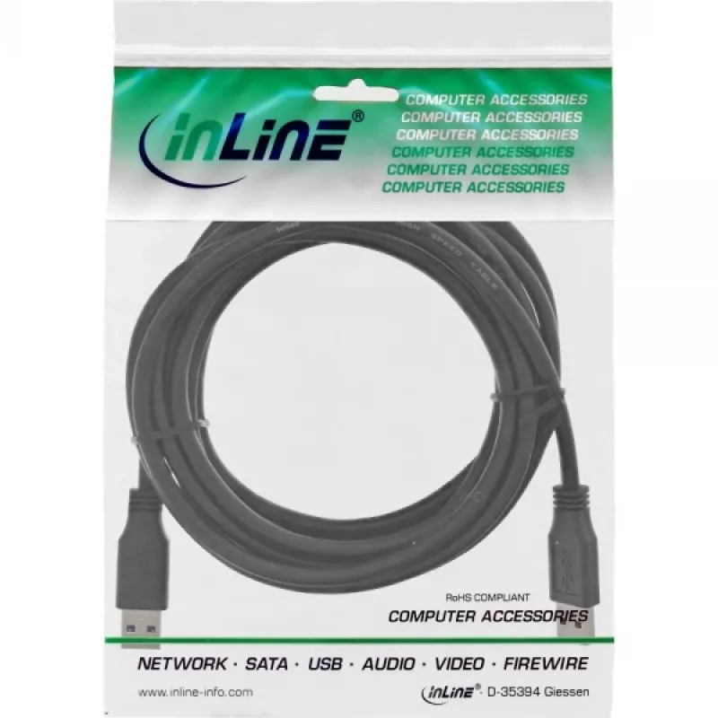 InLine USB 3.2 Gen.1 -kaapeli Type-A uros / A uros, musta, 3 m