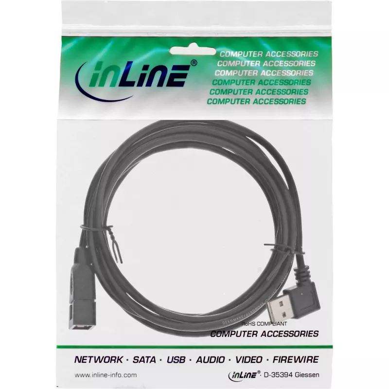 InLine USB 2.0 Smart -kaapeli kulmaliitin + käännettävä Type-A uros / naaras musta 2m