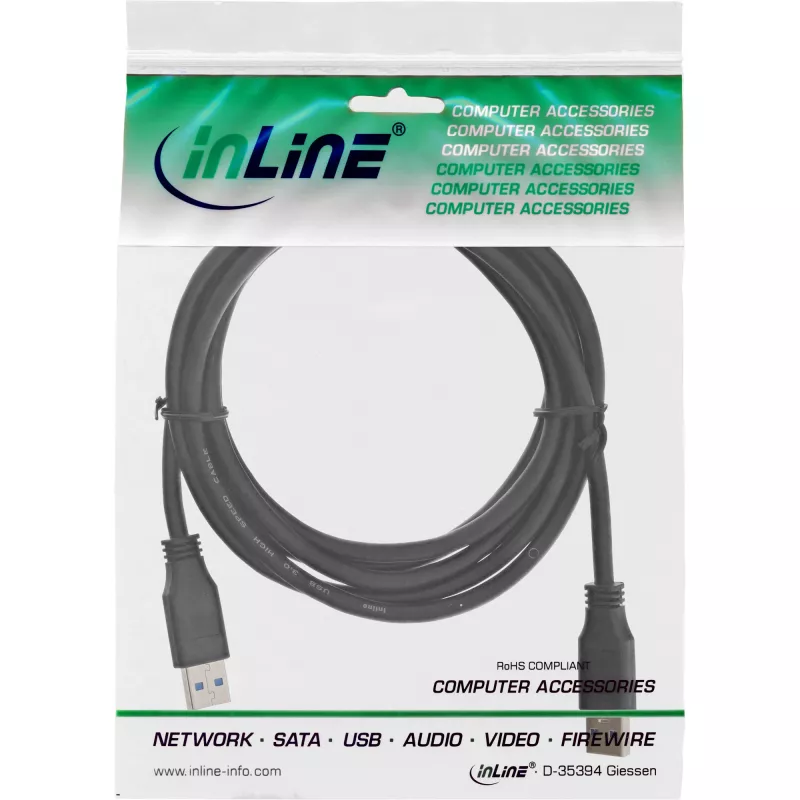 InLine USB 3.2 Gen.1 -kaapeli Type-A uros / A uros, musta, 0,5 m