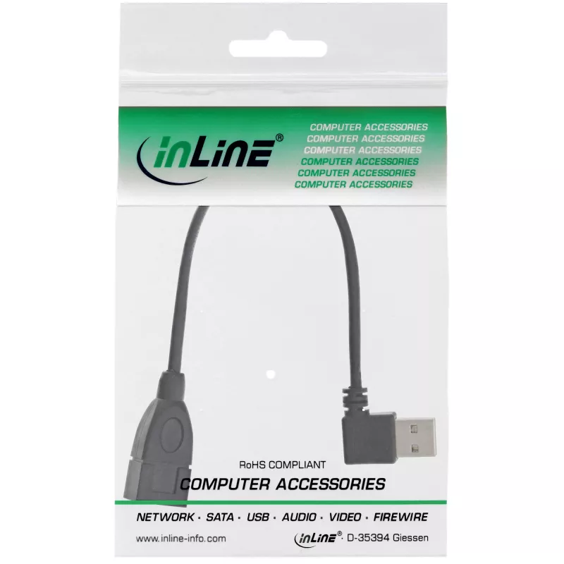 InLine USB 2.0 Smart -kaapeli kulmaliitin + käännettävä Type-A uros / naaras musta 0,2 m