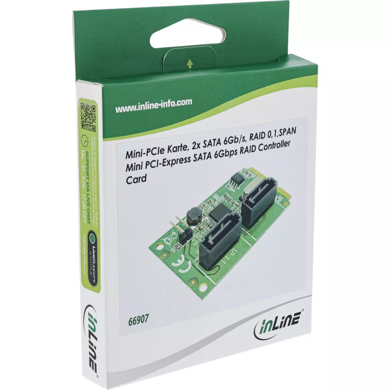 InLine Mini-PCIe 2.0 -kortti 2x SATA 6Gb/s RAID 0 / 1 / SPAN