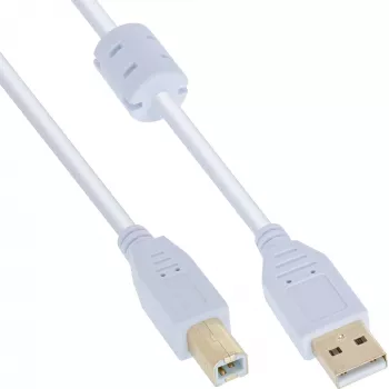 InLine USB 2.0 -kaapeli Type-A uros / B uros, kullattu, ferriitillä, valkoinen, 3 m