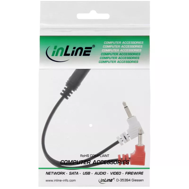 InLine audio-tasoliitäntäkaapeli, 2x 3,5 mm pistoke - 3,5 mm liitäntä 3-napainen, 0,15 m
