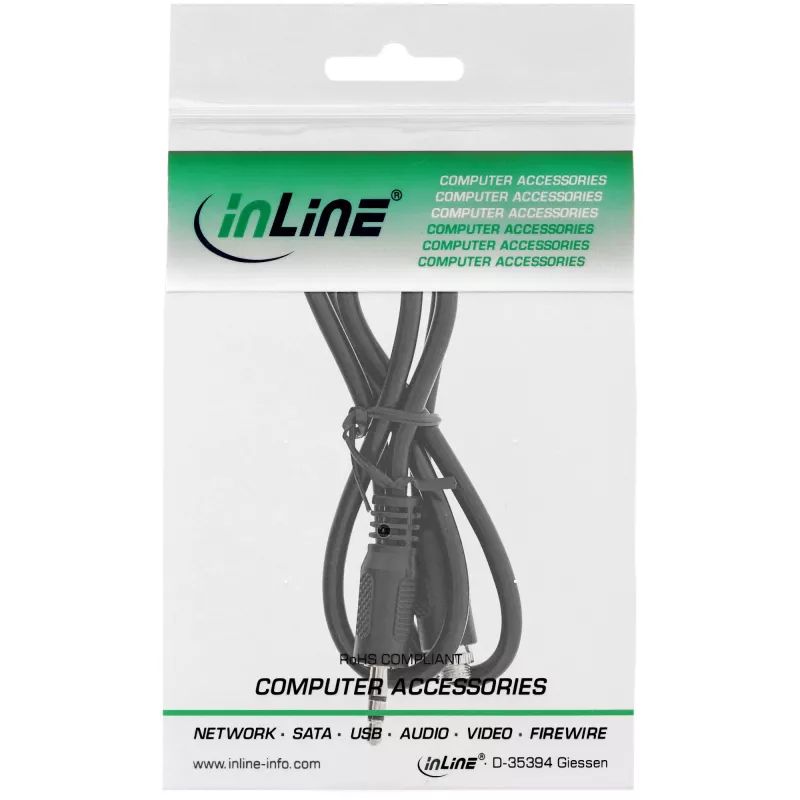 InLine audio-sovitinkaapeli, 3,5 mm stereo pistoke/liitäntä kierteellä, 0,6 m