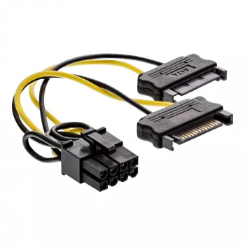 InLine virtasovitinkaapeli, 2x SATA pistoke / 8-pin PCI-Express pistoke, 0,15 m