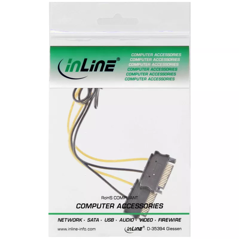 InLine virtasovitinkaapeli, 2x SATA pistoke / 8-pin PCI-Express pistoke, 0,15 m
