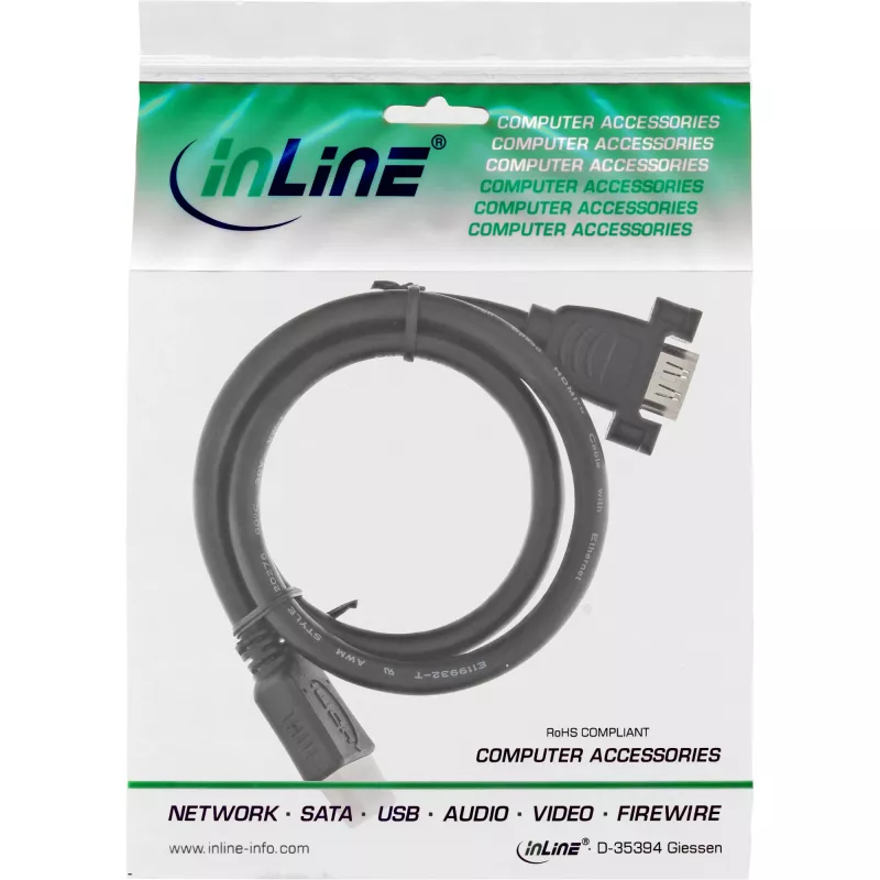 HDMI 4K2K sovitin Type-A pistoke / A liitäntä laipalla 0,6 m InLine 17500B