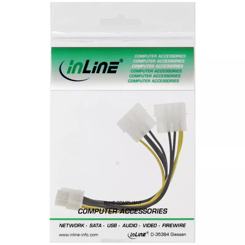 InLine virtasovitinkaapeli, 2x 5,25 tuuman pistoke / 8-pin PCI-Express pistoke, 0,15 m