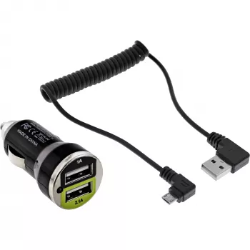 InLine USB DUAL+ autolataussarja, virtalähde 1 m spiraalikaapelilla