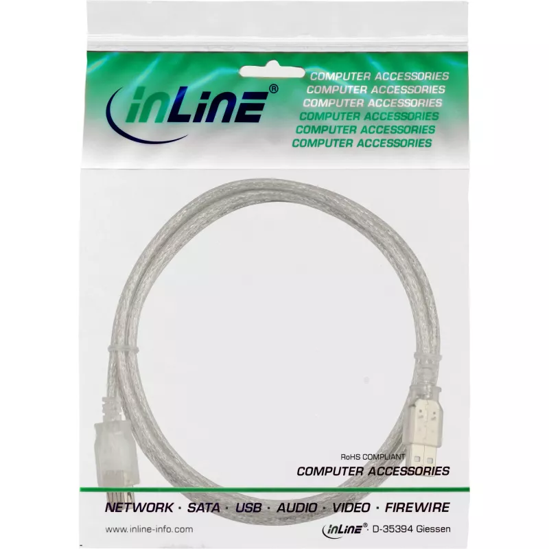 USB 2.0 jatkokaapeli Type-A M/F InLine 34650 0,5 m läpinäkyvä