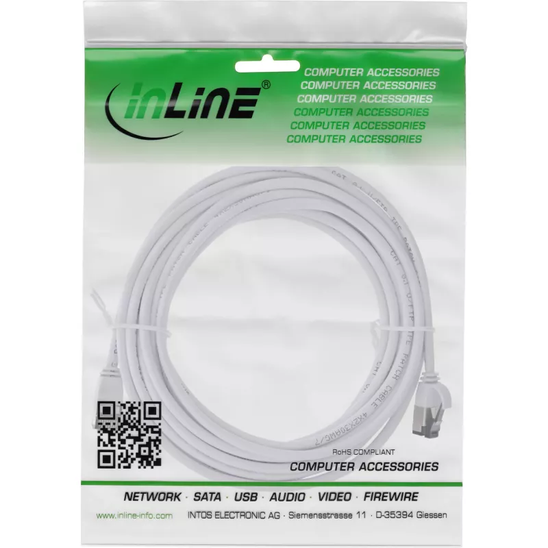 InLine patch-kaapeli ohut, U/FTP, Cat.8.1, TPE halogeeniton, valkoinen 2 m