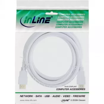 InLine High Speed HDMI-kaapeli Ethernetillä, M/M, valkoinen, kullatut kontaktit, 2 m