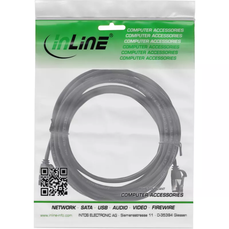 InLine patch-kaapeli ohut, U/FTP, Cat.8.1, TPE halogeeniton, musta 5 m