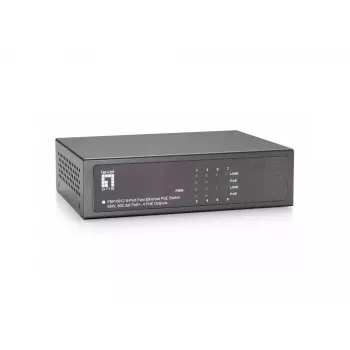 LevelOne 8-porttinen Fast Ethernet PoE -kytkin, 802.3at/af PoE, 4 PoE-lähtöä, 65W