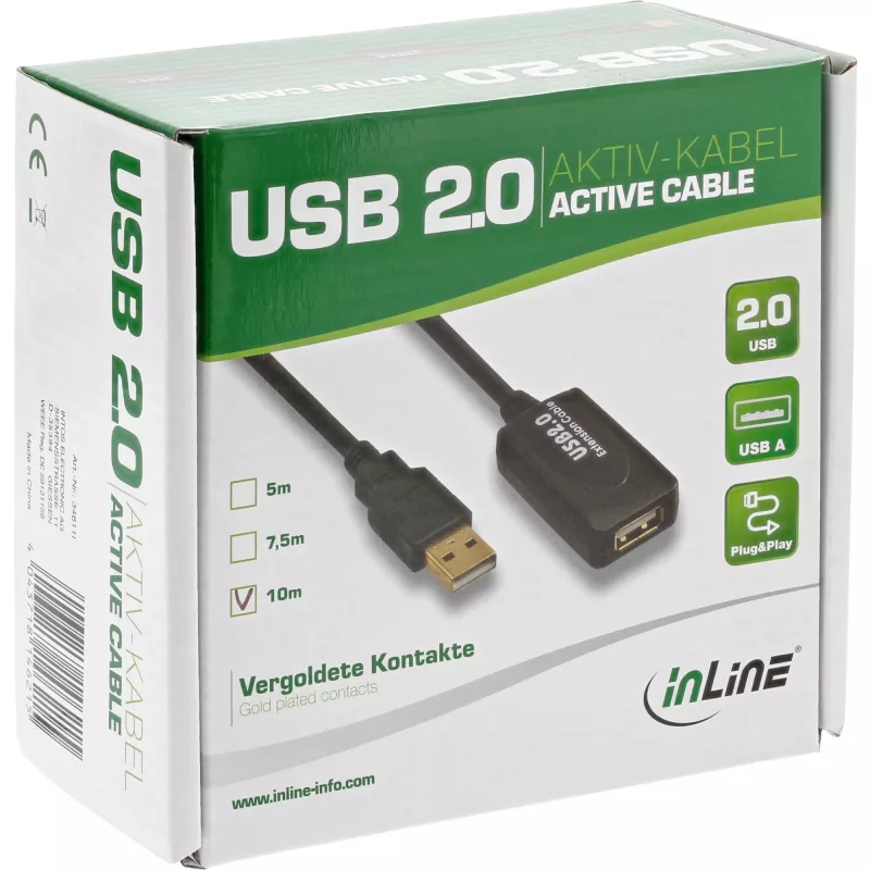InLine USB 2.0 aktiivinen signaalinvahvistuskaapeli Type-A uros / A naaras, 25 m