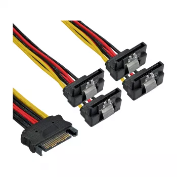 InLine SATA-virta 1–4-kaapeli naaras / 4x SATA-uros kulmaliitin lukituksilla 0,15 m