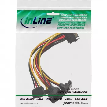 InLine SATA-virta 1–4-kaapeli naaras / 4x SATA-uros kulmaliitin lukituksilla 0,15 m