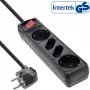 InLine jatkojohto, 4-osainen, 2x CEE7/3 + 2x Euro CEE 7/16, musta, 3 m